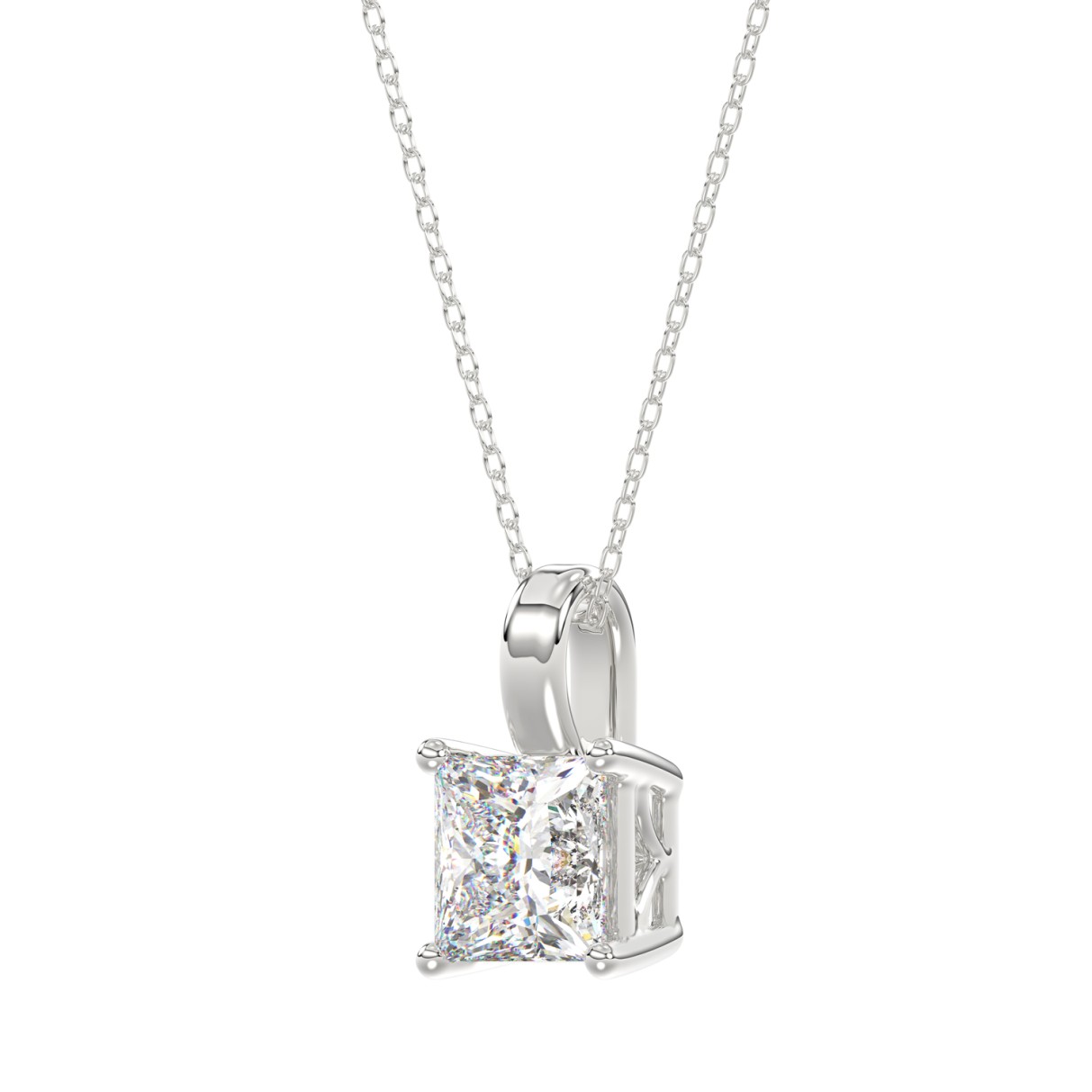 LADIES SOLITAIRE PENDANT WITH CHAIN 3CT PRINCESS DIAMOND 14K WHITE GOLD