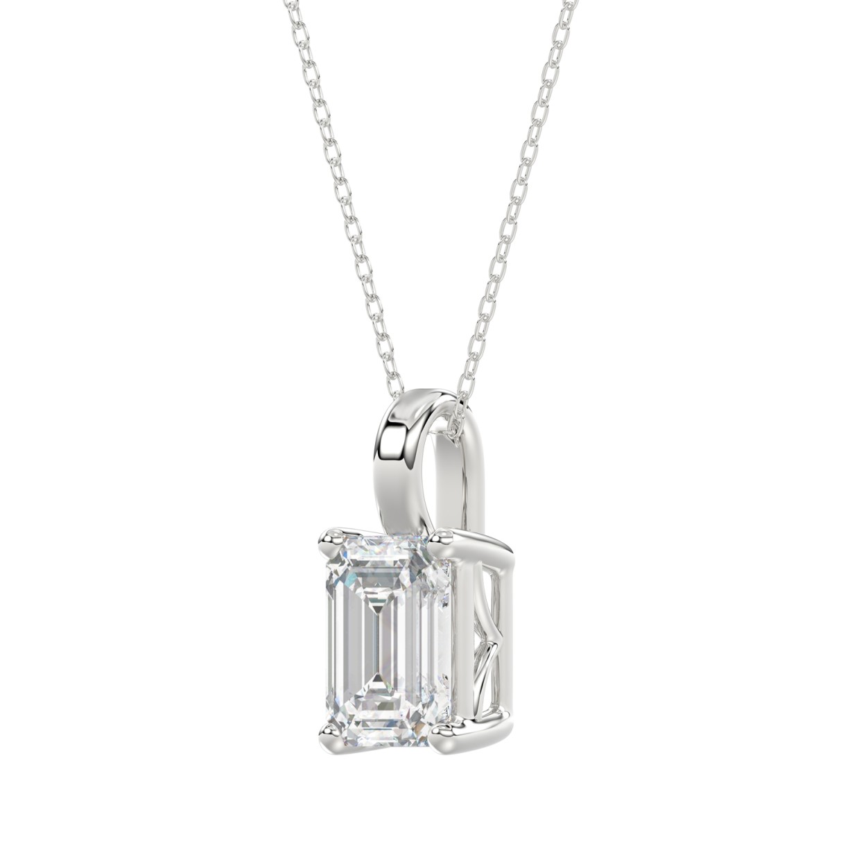 LADIES SOLITAIRE PENDANT WITH CHAIN 3CT EMERALD DIAMOND 14K WHITE GOLD 