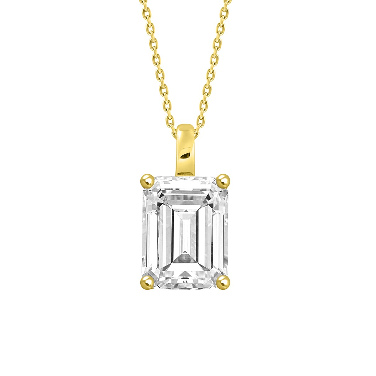 LADIES SOLITAIRE PENDANT WITH CHAIN 3CT EMERALD DIAMOND 14K YELLOW GOLD 