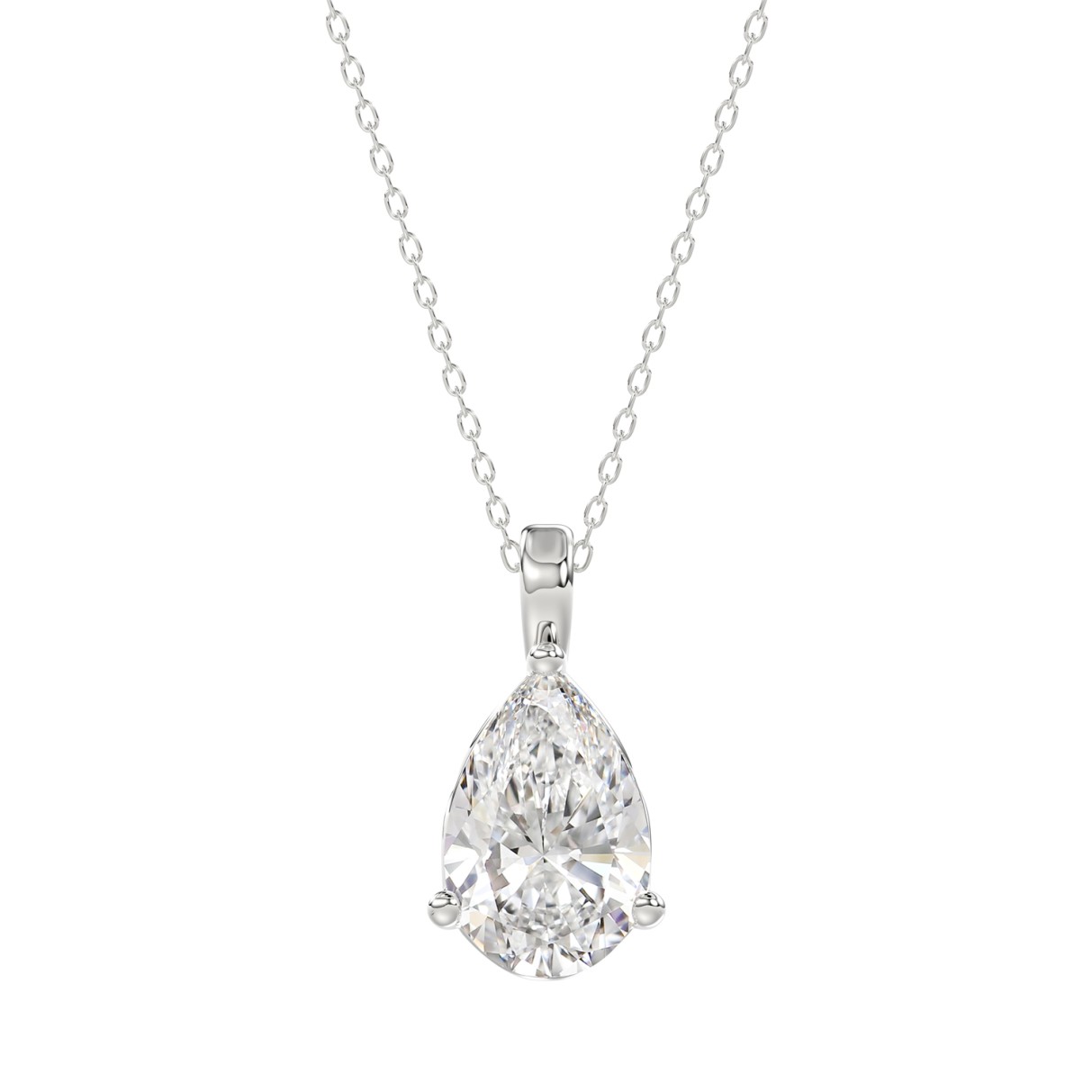 LADIES SOLITAIRE PENDANT 3CT PEAR DIAMOND 14K WHITE GOLD 