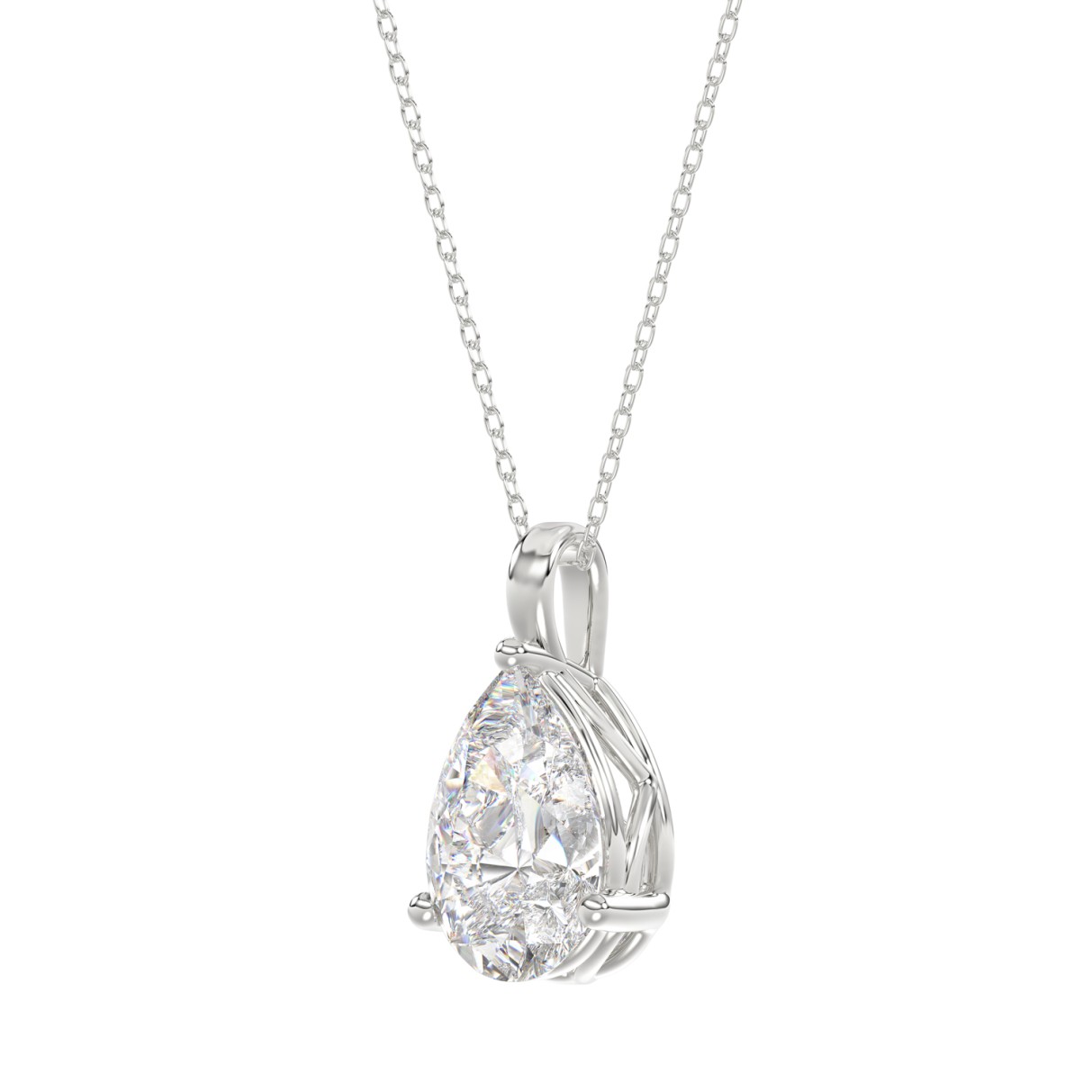 LADIES SOLITAIRE PENDANT 3CT PEAR DIAMOND 14K WHITE GOLD 