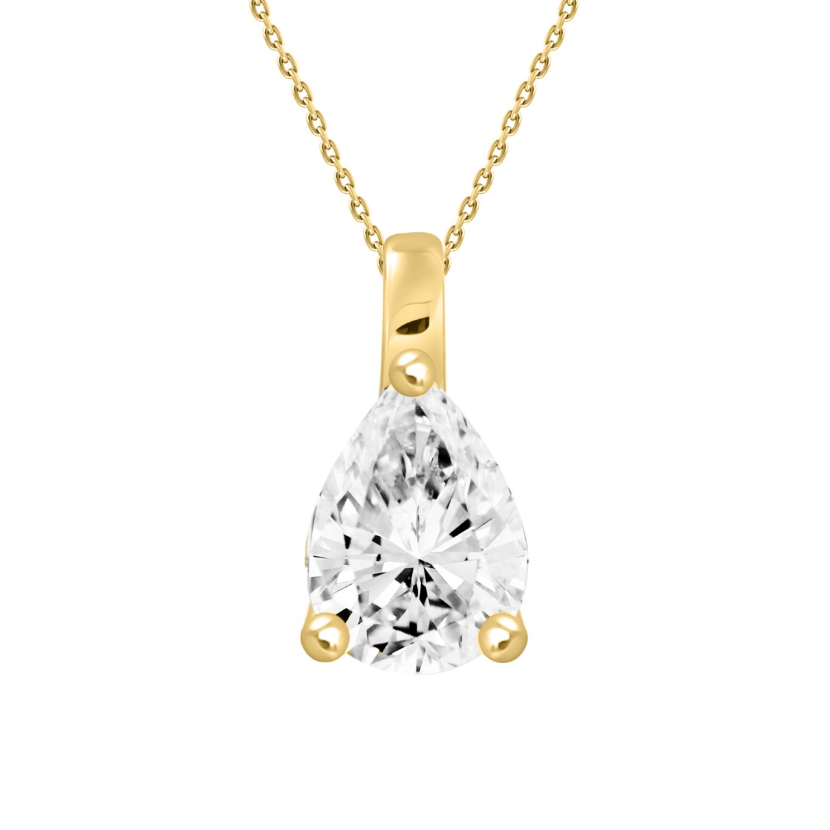 LADIES SOLITAIRE PENDANT 3CT PEAR DIAMOND 14K YELLOW GOLD 