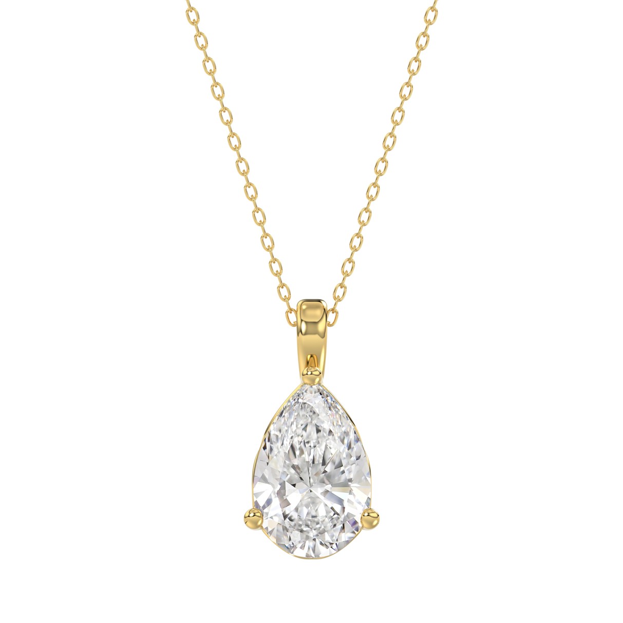 LADIES SOLITAIRE PENDANT 3CT PEAR DIAMOND 14K YELLOW GOLD 