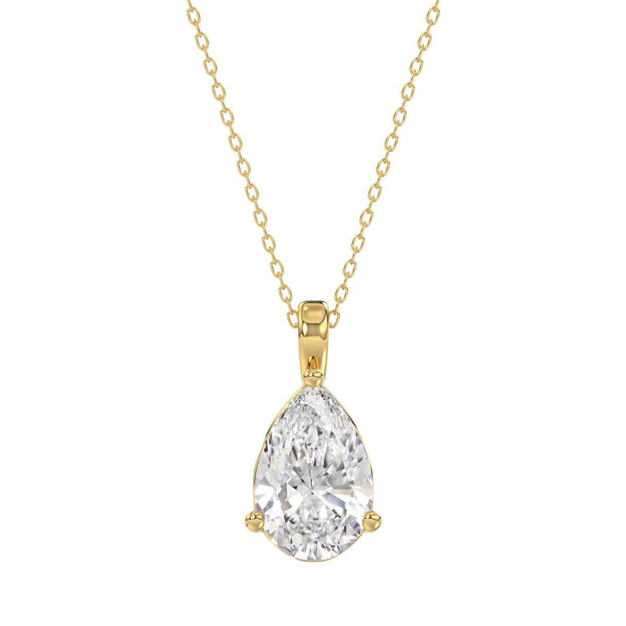 LADIES SOLITAIRE PENDANT 3CT PEAR DIAMOND 14K YELLOW GOLD 