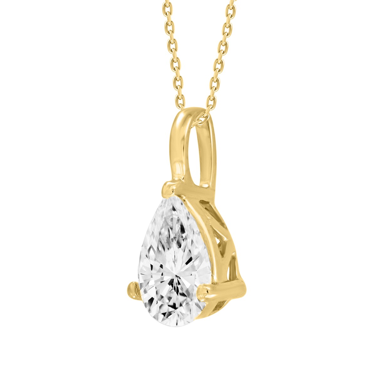 LADIES SOLITAIRE PENDANT 3CT PEAR DIAMOND 14K YELLOW GOLD 