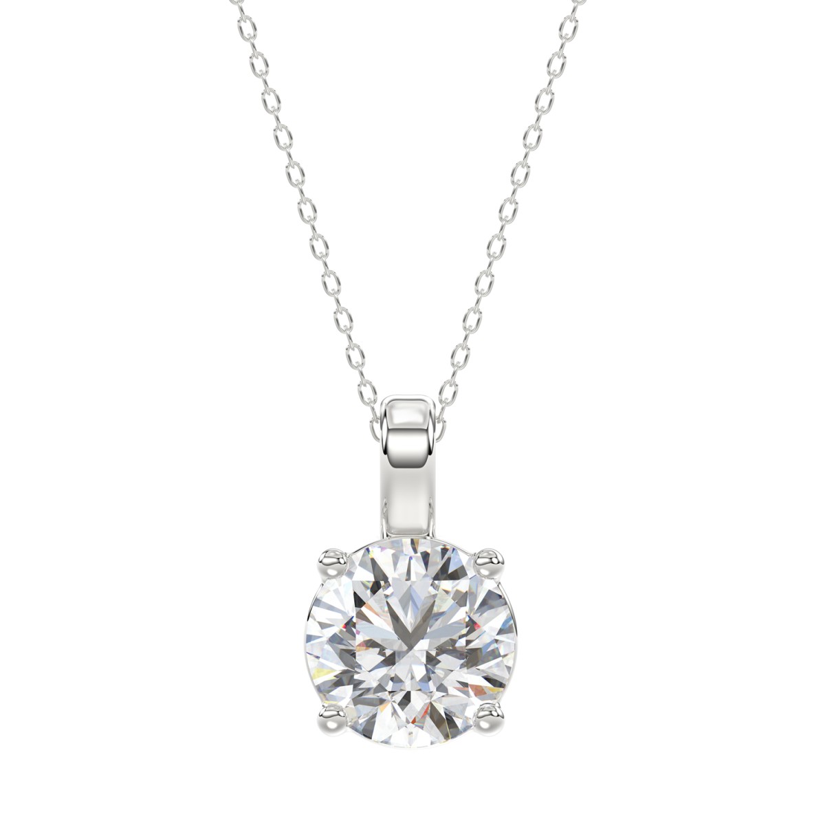 LADIES SOLITAIRE PENDANT 3CT ROUND DIAMOND 14K WHITE GOLD WITH CHAIN