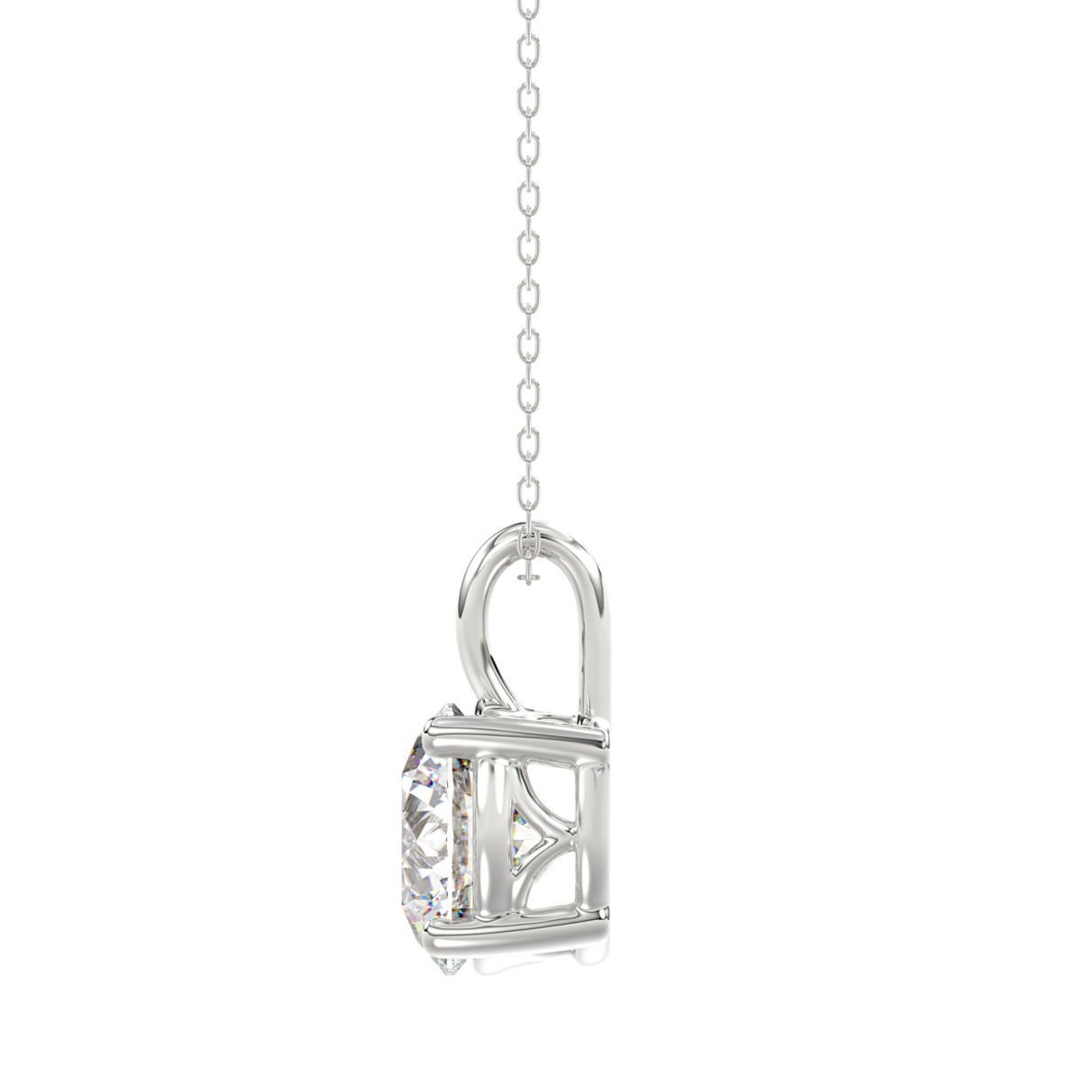 LADIES SOLITAIRE PENDANT 3CT ROUND DIAMOND 14K WHITE GOLD WITH CHAIN