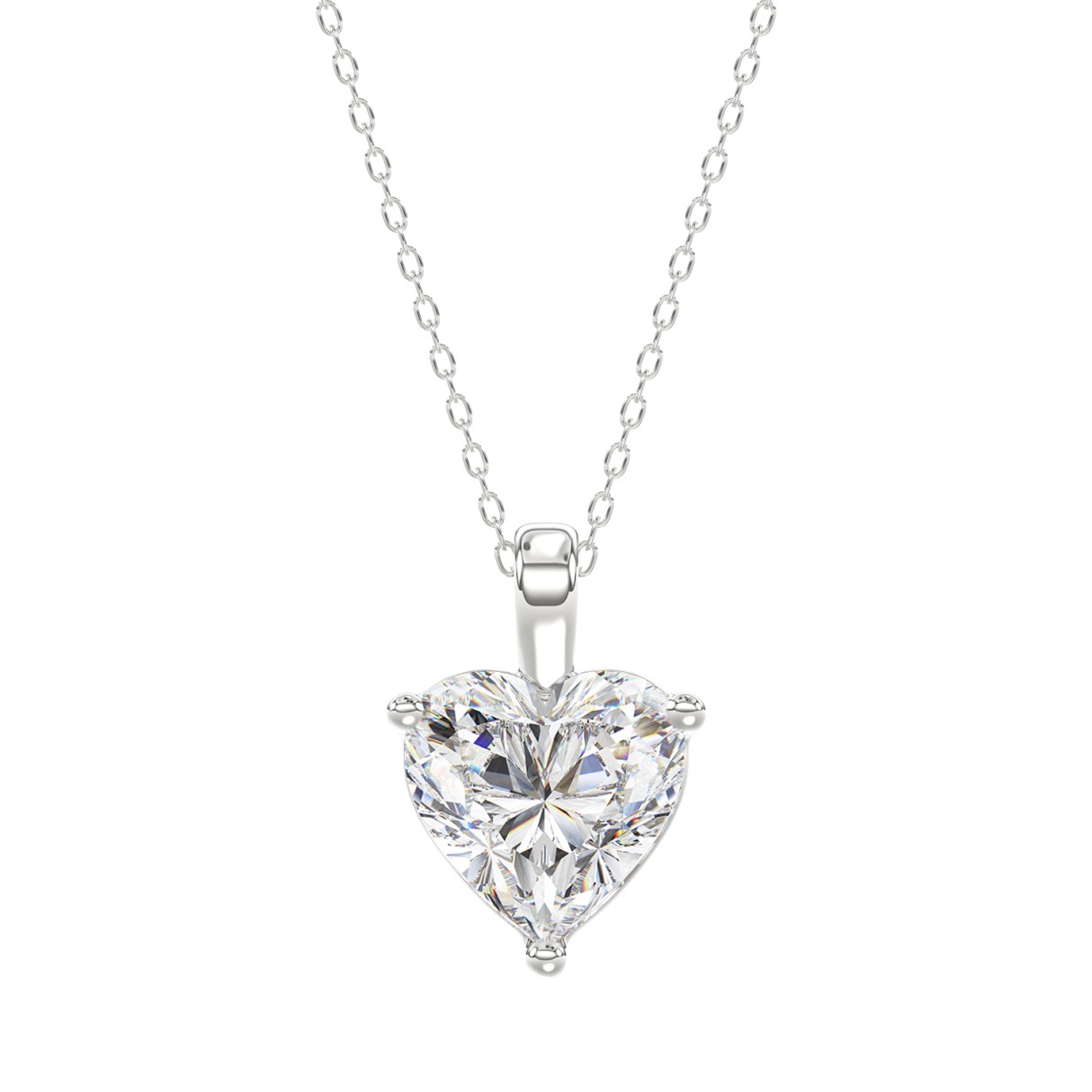 LADIES SOLITAIRE PENDANT WITH CHAIN 3CT HEART DIAMOND 14K WHITE GOLD 