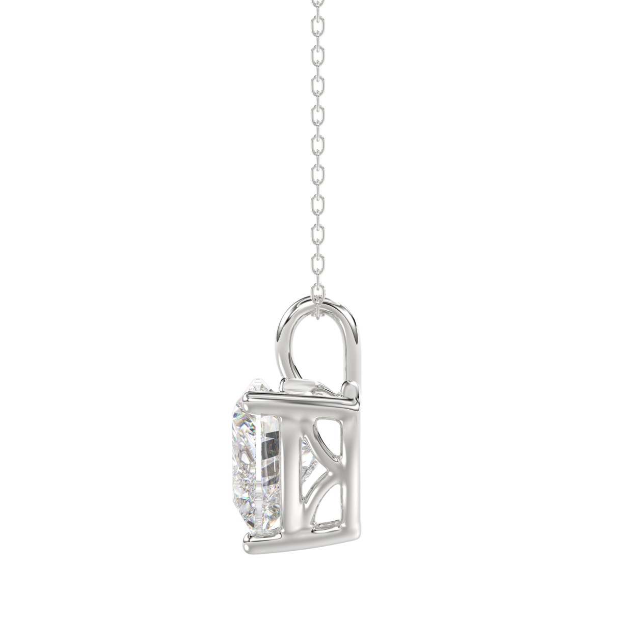 LADIES SOLITAIRE PENDANT WITH CHAIN 3CT HEART DIAMOND 14K WHITE GOLD 