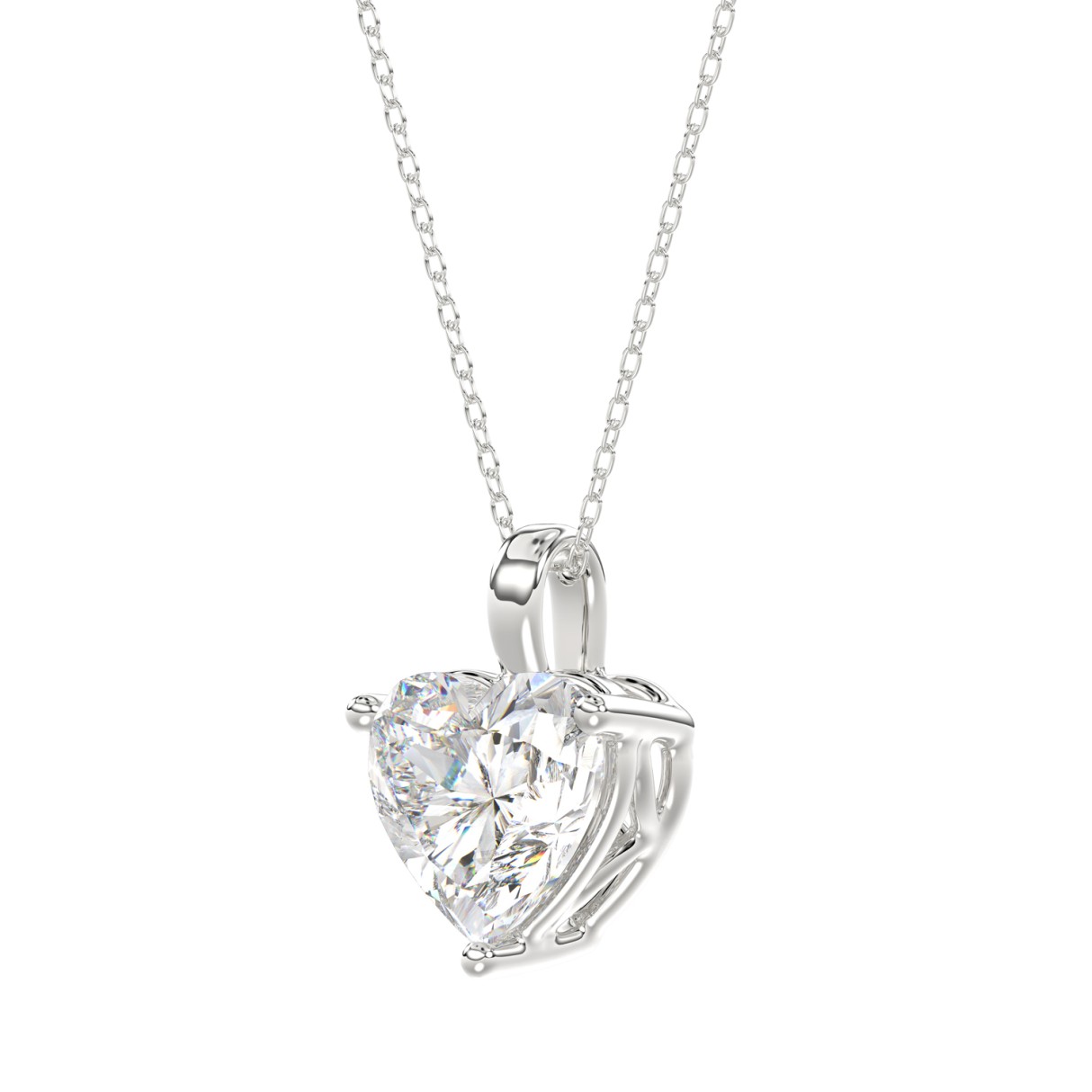 LADIES SOLITAIRE PENDANT WITH CHAIN 3CT HEART DIAMOND 14K WHITE GOLD 