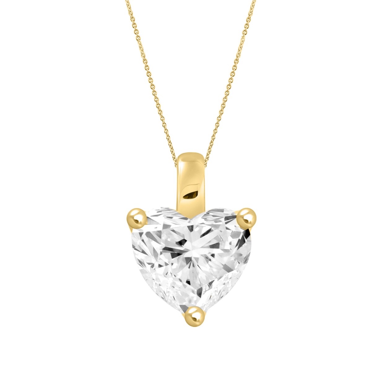 LADIES SOLITAIRE PENDANT WITH CHAIN 3CT HEART DIAMOND 14K YELLOW GOLD 