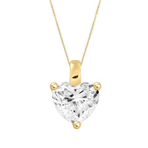 LADIES SOLITAIRE PENDANT WITH CHAIN 3CT HEART DIAMOND 14K YELLOW GOLD 