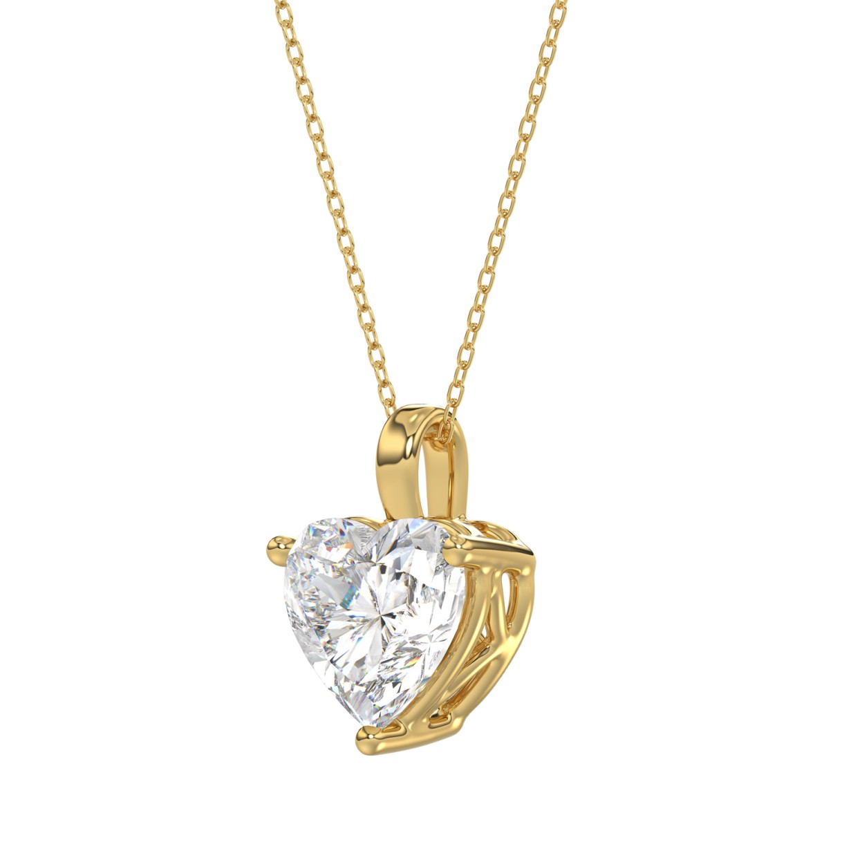 LADIES SOLITAIRE PENDANT WITH CHAIN 3CT HEART DIAMOND 14K YELLOW GOLD 