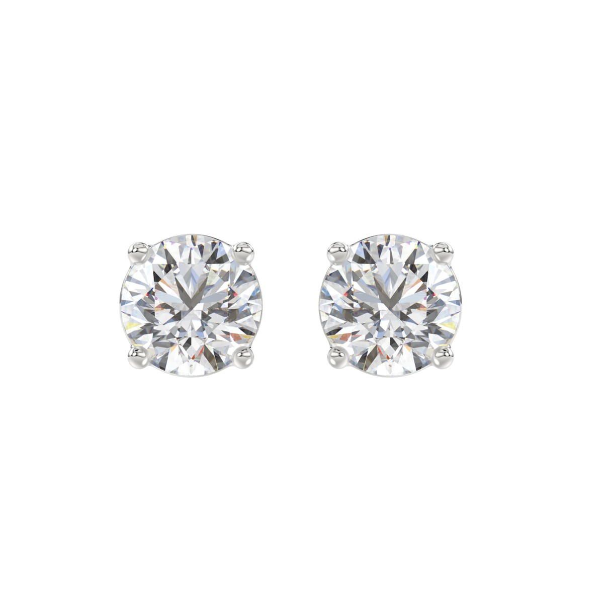 14K WHITE GOLD 4CT ROUND DIAMOND LADIES SOLITAIRE EARRINGS (CENTER STONE ROUND DIAMOND 2CT )