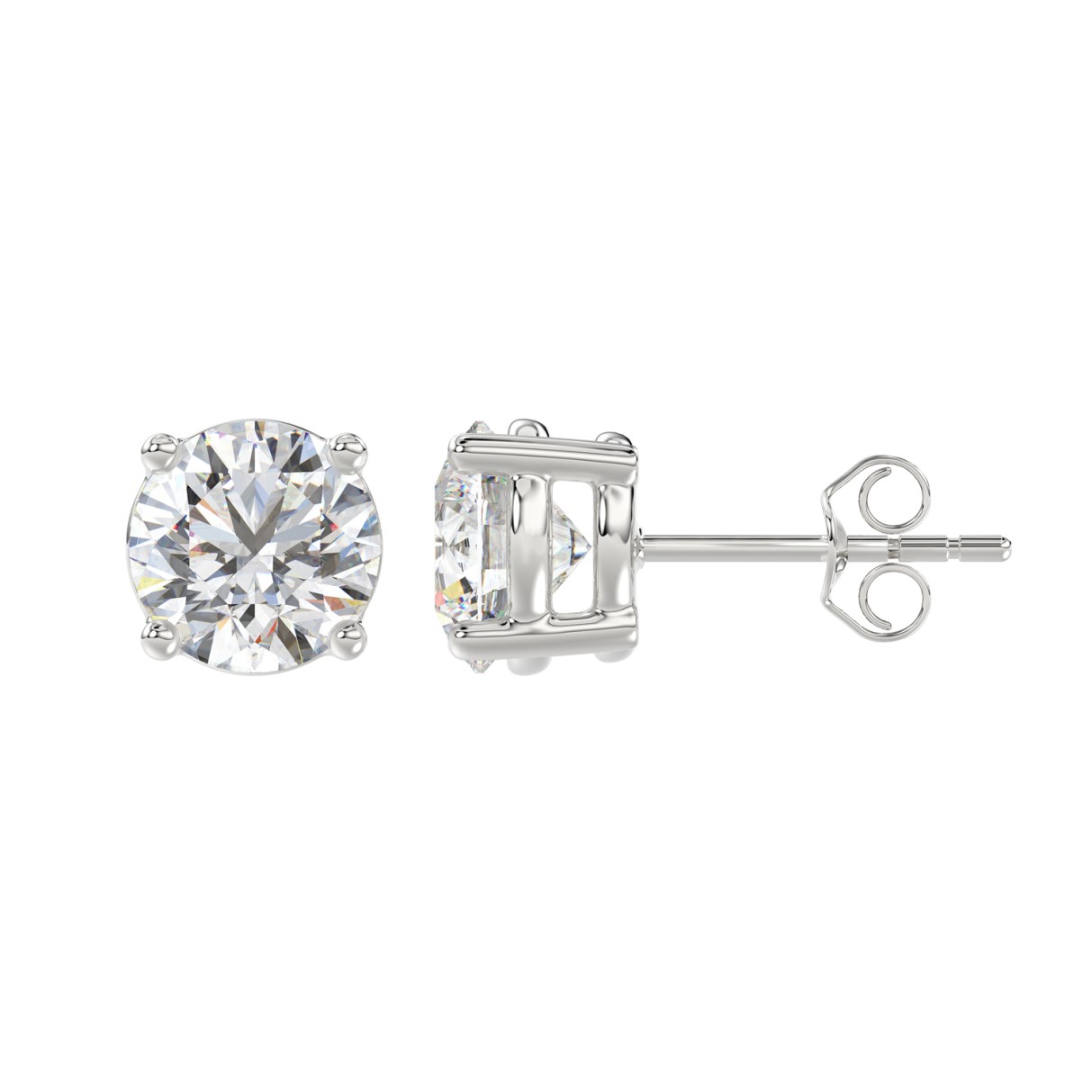 14K WHITE GOLD 4CT ROUND DIAMOND LADIES SOLITAIRE EARRINGS (CENTER STONE ROUND DIAMOND 2CT )