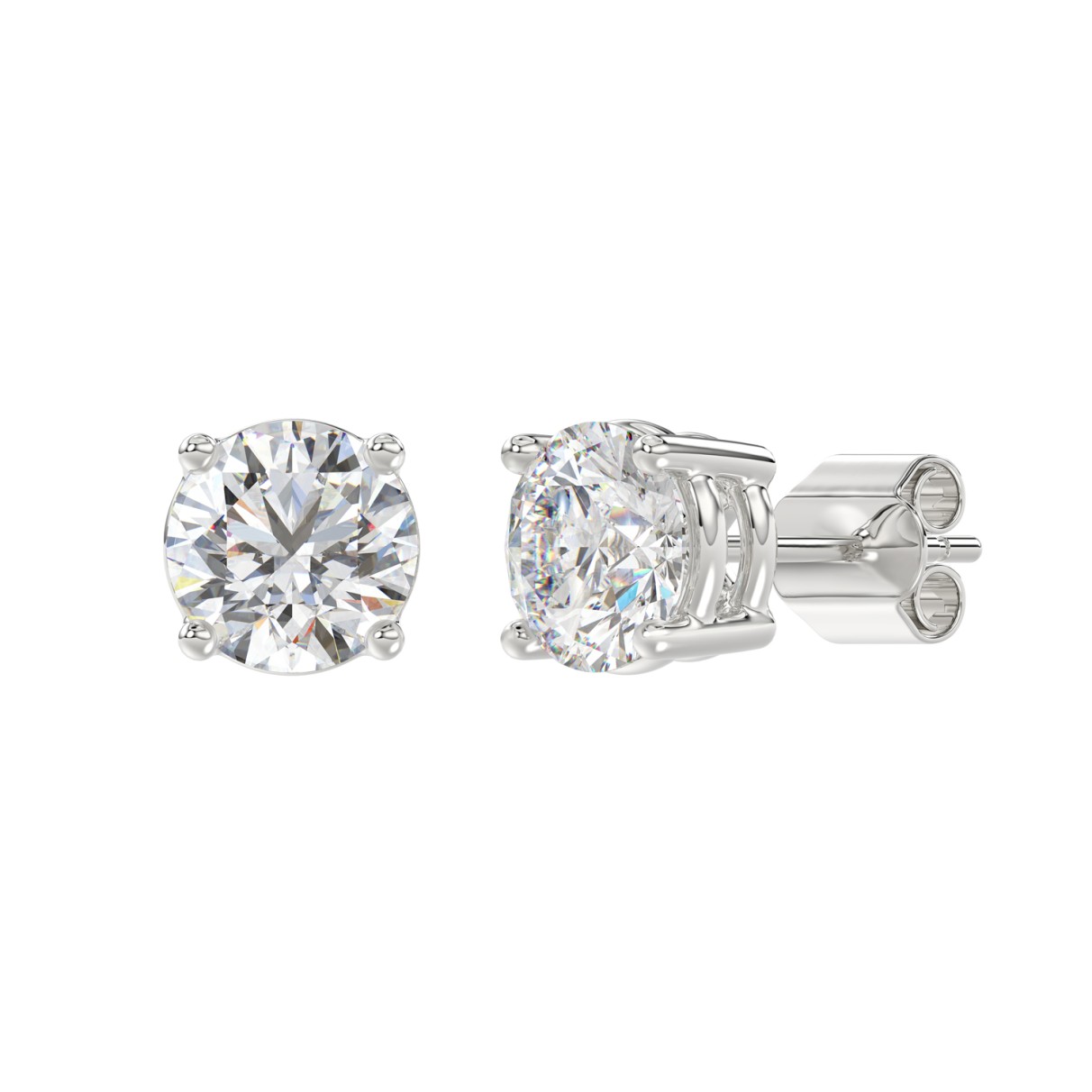 14K WHITE GOLD 4CT ROUND DIAMOND LADIES SOLITAIRE EARRINGS (CENTER STONE ROUND DIAMOND 2CT )