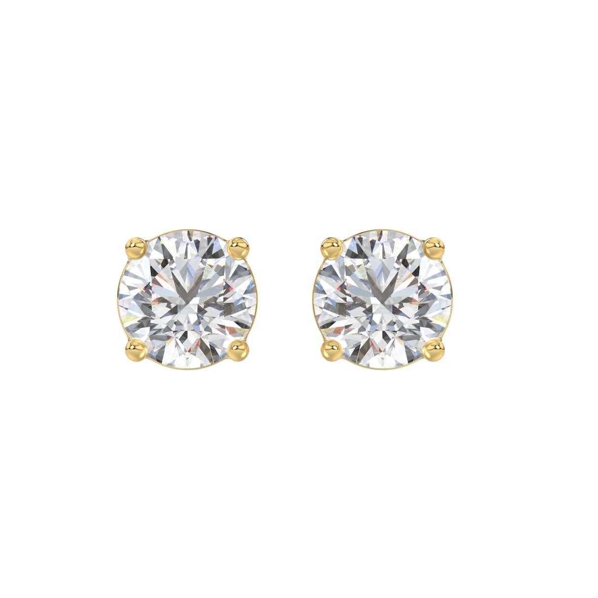 14K YELLOW GOLD 4CT ROUND DIAMOND LADIES SOLITAIRE EARRINGS (CENTER STONE ROUND DIAMOND 2CT )