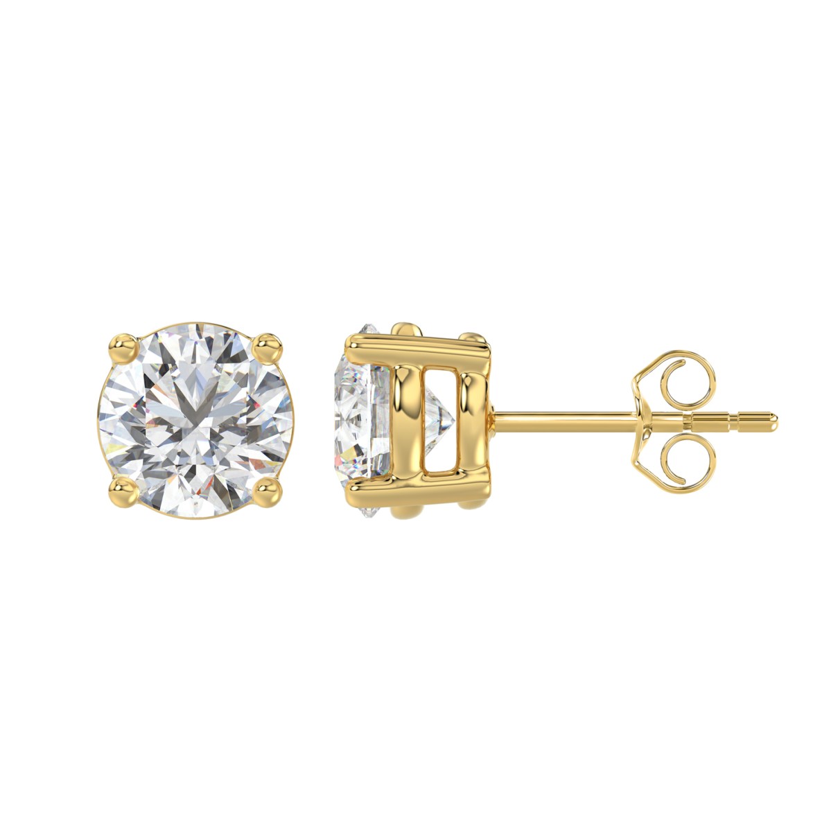 14K YELLOW GOLD 4CT ROUND DIAMOND LADIES SOLITAIRE EARRINGS (CENTER STONE ROUND DIAMOND 2CT )