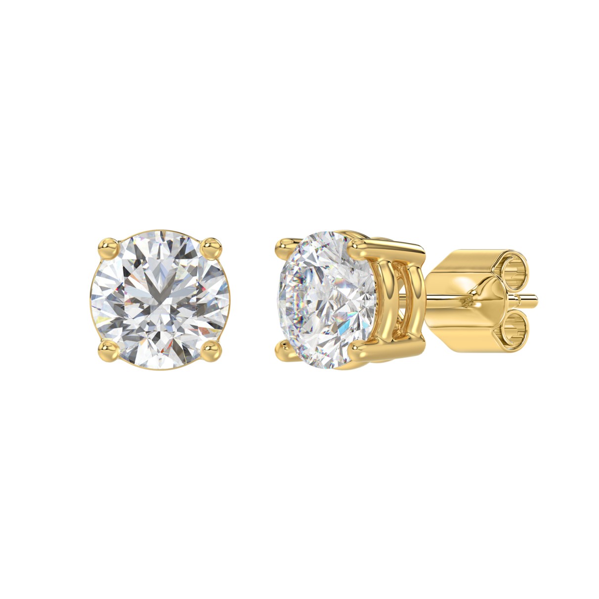 14K YELLOW GOLD 4CT ROUND DIAMOND LADIES SOLITAIRE EARRINGS (CENTER STONE ROUND DIAMOND 2CT )