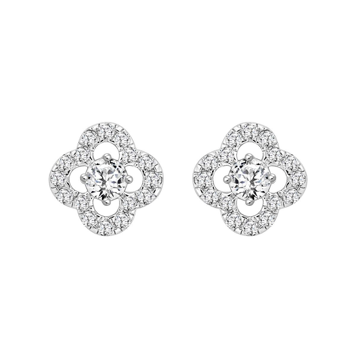 LADIES STUD EARRINGS 1CT ROUND DIAMOND 14K WHITE GOLD