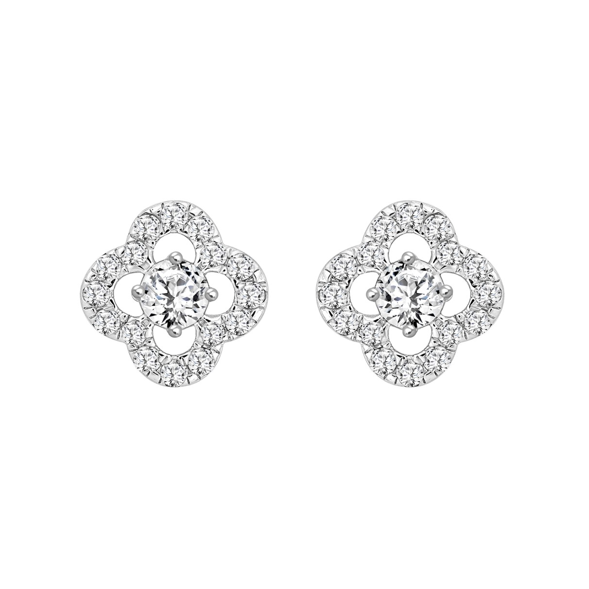 LADIES STUD EARRINGS 1CT ROUND DIAMOND 14K WHITE G...