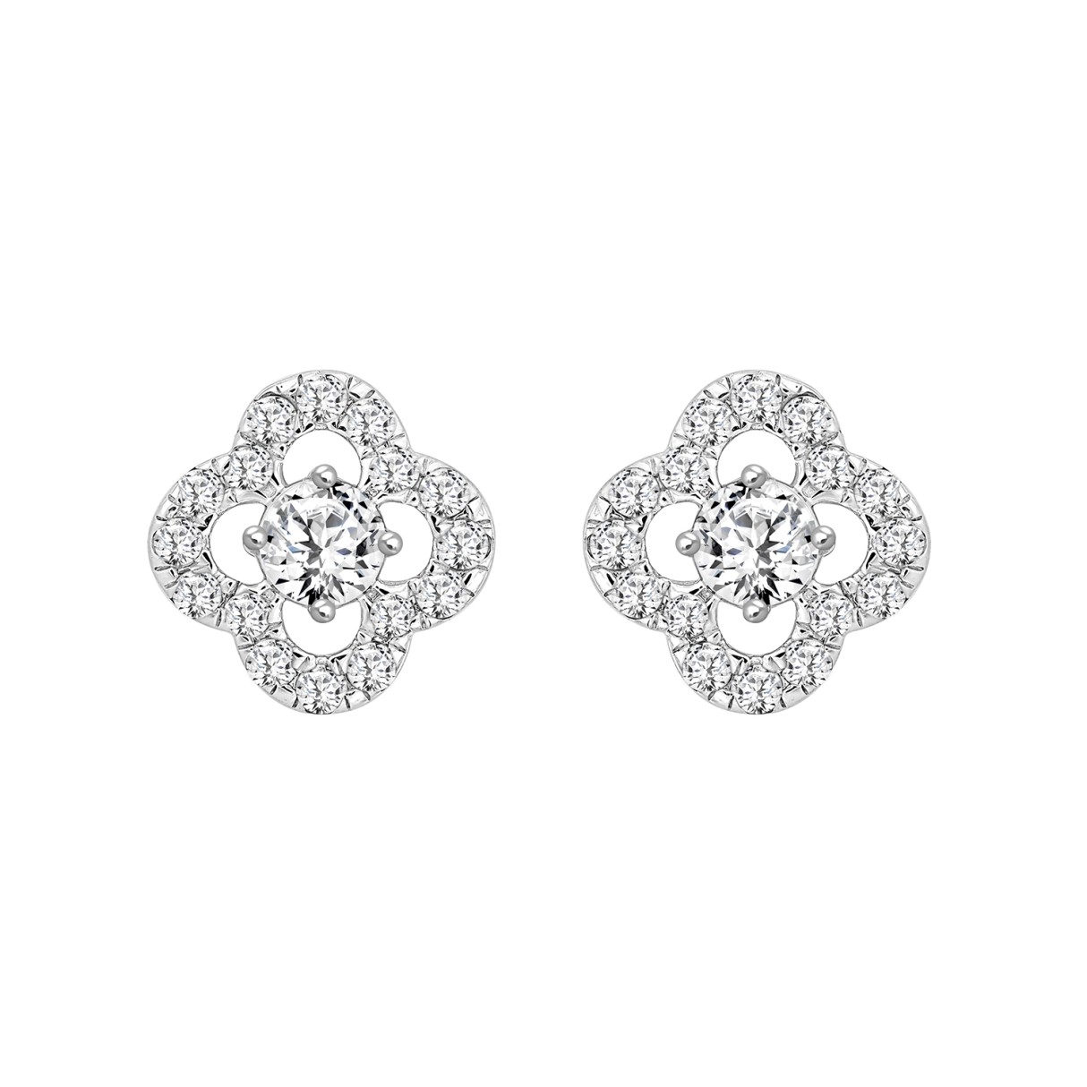 LADIES STUD EARRINGS 1CT ROUND DIAMOND 14K WHITE GOLD