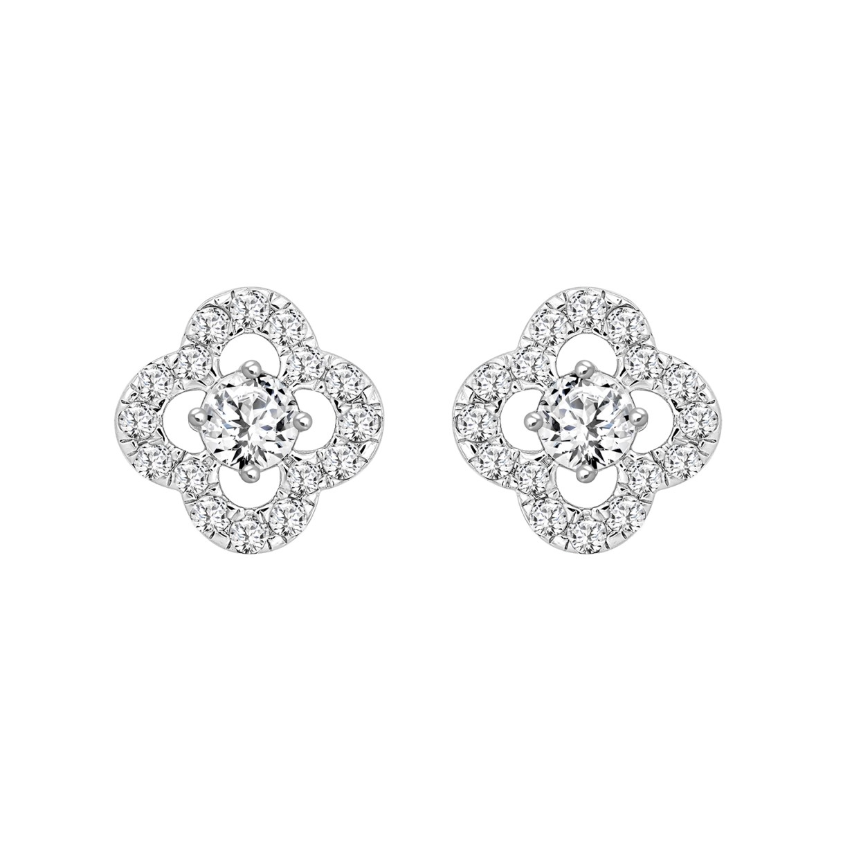 LADIES STUD EARRINGS 1CT ROUND DIAMOND 14K WHITE G...
