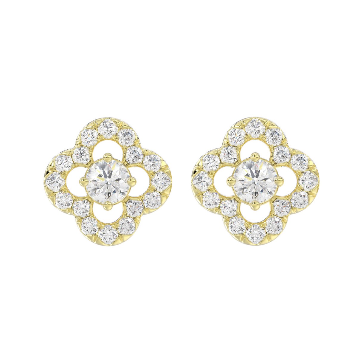 LADIES STUD EARRINGS 1CT ROUND DIAMOND 14K YELLOW GOLD