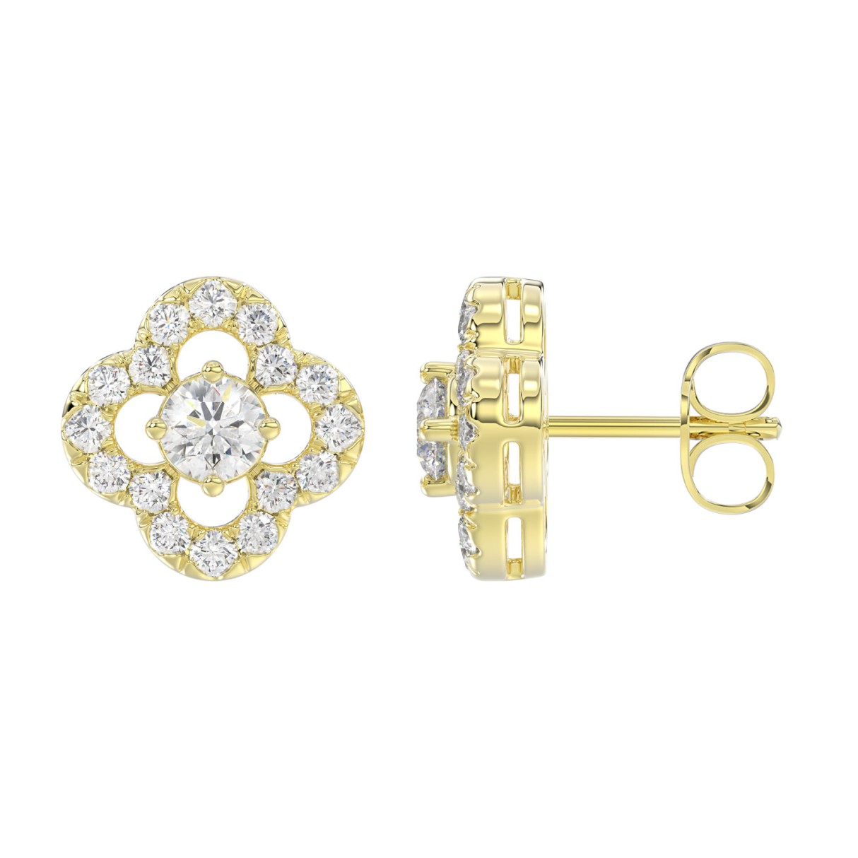 LADIES STUD EARRINGS 1CT ROUND DIAMOND 14K YELLOW GOLD