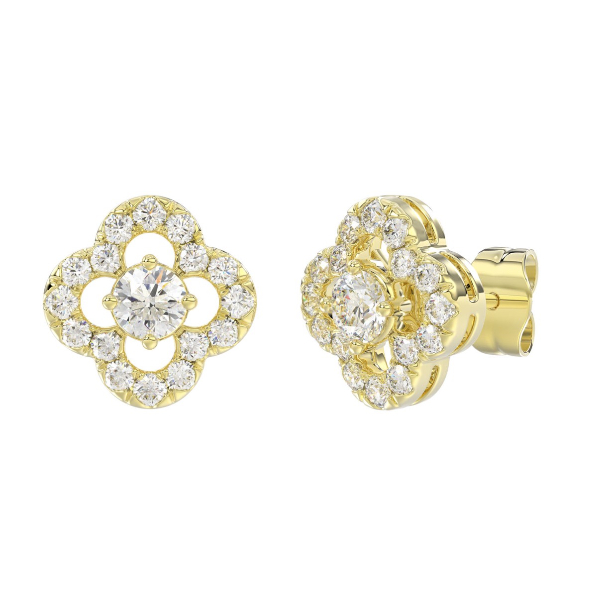 LADIES STUD EARRINGS 1CT ROUND DIAMOND 14K YELLOW GOLD