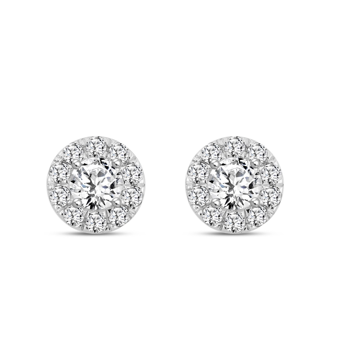 LADIES STUD EARRINGS 1CT ROUND DIAMOND 14K WHITE GOLD