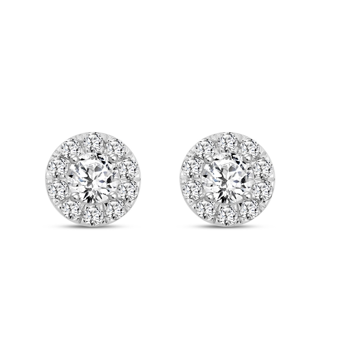 LADIES STUD EARRINGS 1CT ROUND DIAMOND 14K WHITE G...