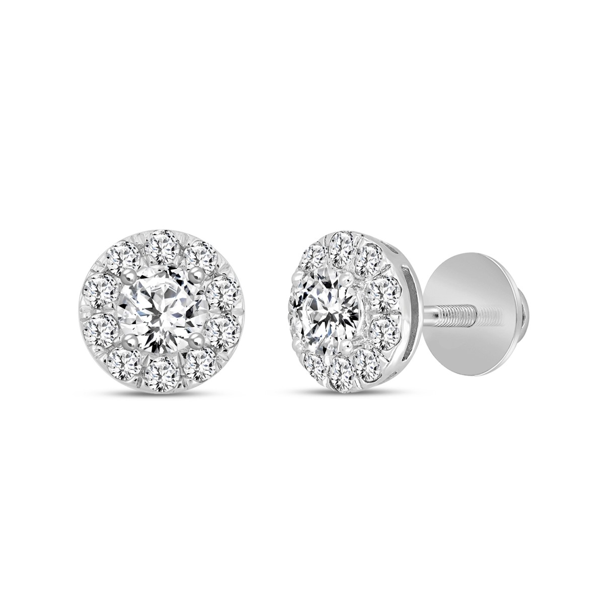 LADIES STUD EARRINGS 1CT ROUND DIAMOND 14K WHITE GOLD