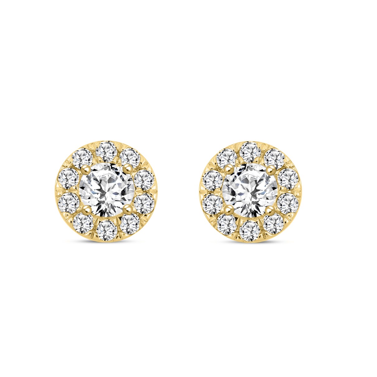 LADIES STUD EARRINGS 1CT ROUND DIAMOND 14K YELLOW GOLD