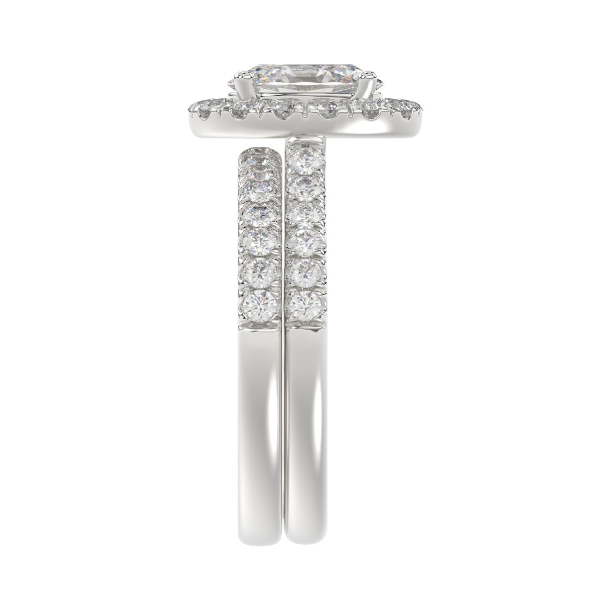 14K WHITE GOLD 1 3/4CT ROUND/OVAL DIAMOND LADIES BRIDAL SET (CENTER STONE OVAL DIAMOND 1CT)