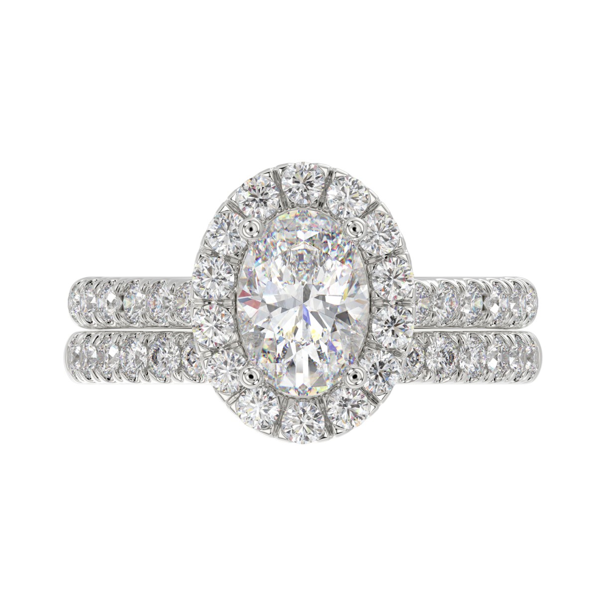 14K WHITE GOLD 1 3/4CT ROUND/OVAL DIAMOND LADIES BRIDAL SET (CENTER STONE OVAL DIAMOND 1CT)
