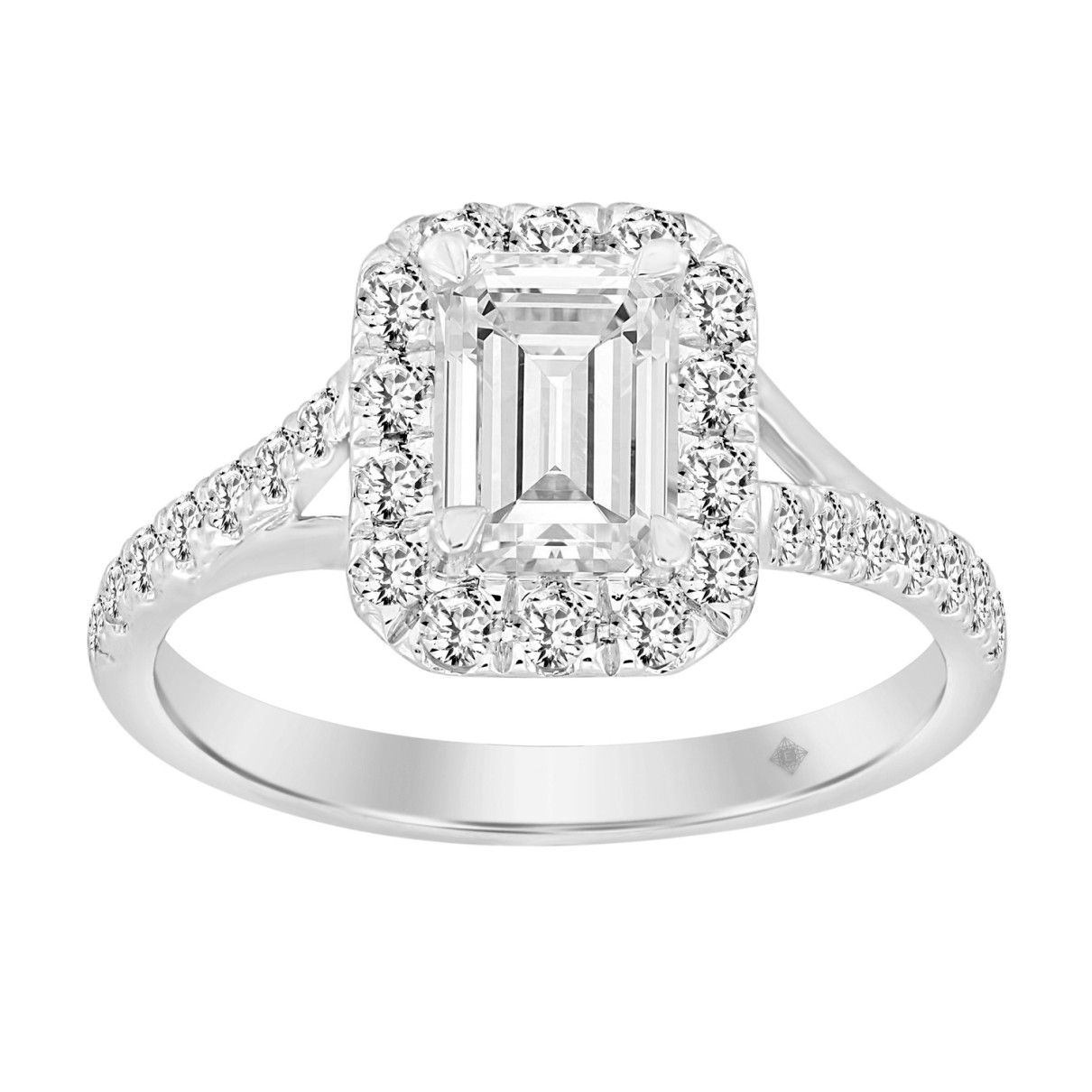 LADIES RING 1 1/2CT ROUND/EMERALD DIAMOND 14K WHIT...