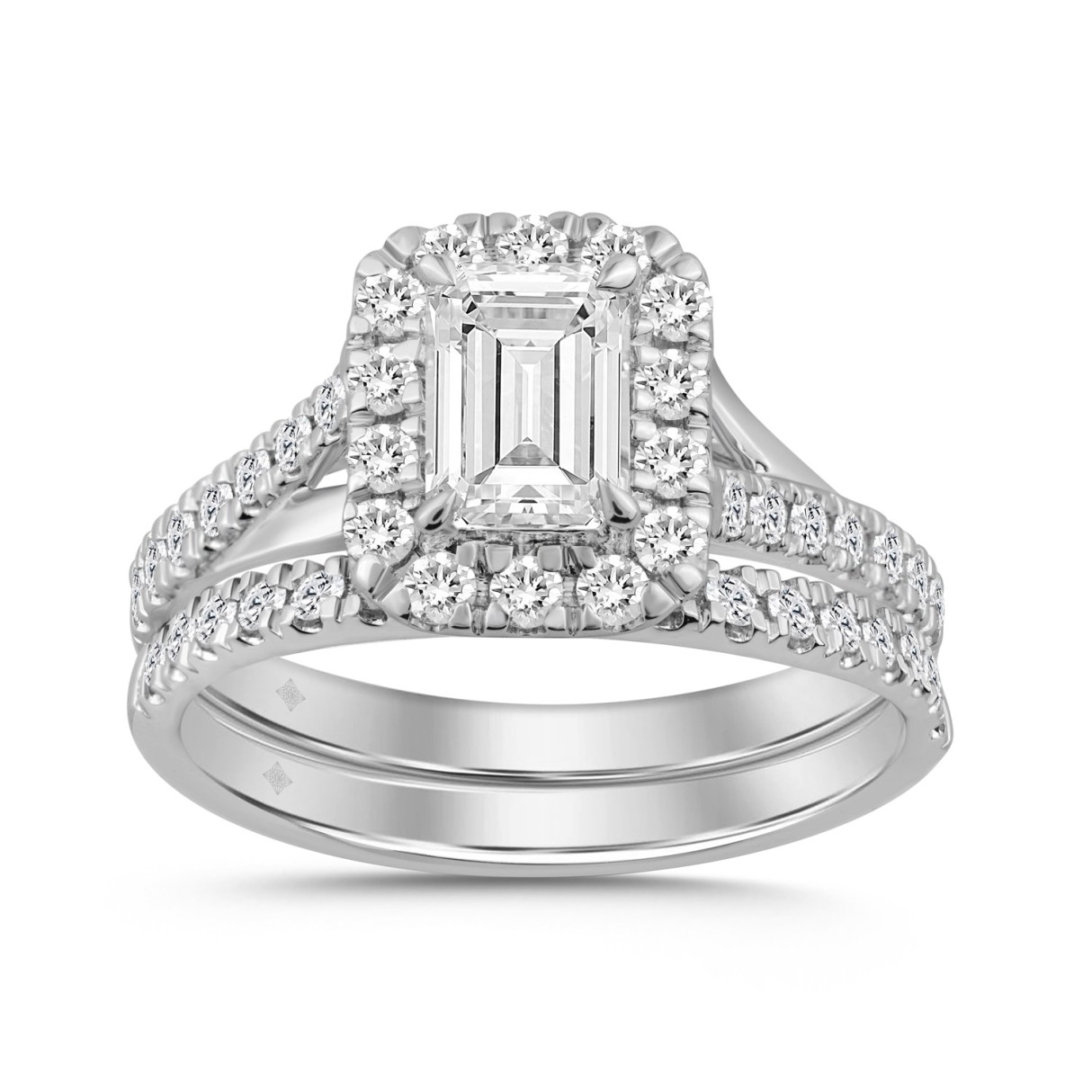 14K WHITE GOLD 1 1/2CT ROUND/EMERALD DIAMOND LADIE...