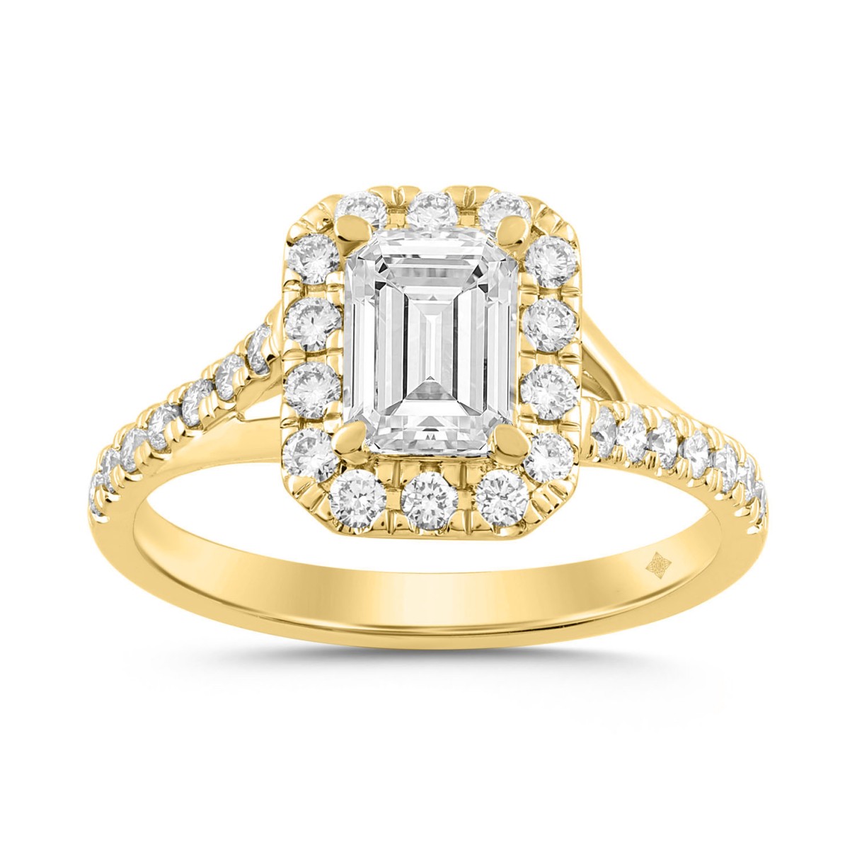 LADIES RING 1 1/2CT ROUND/EMERALD DIAMOND 14K YELLOW GOLD (CENTER STONE EMERALD DIAMOND 1CT)