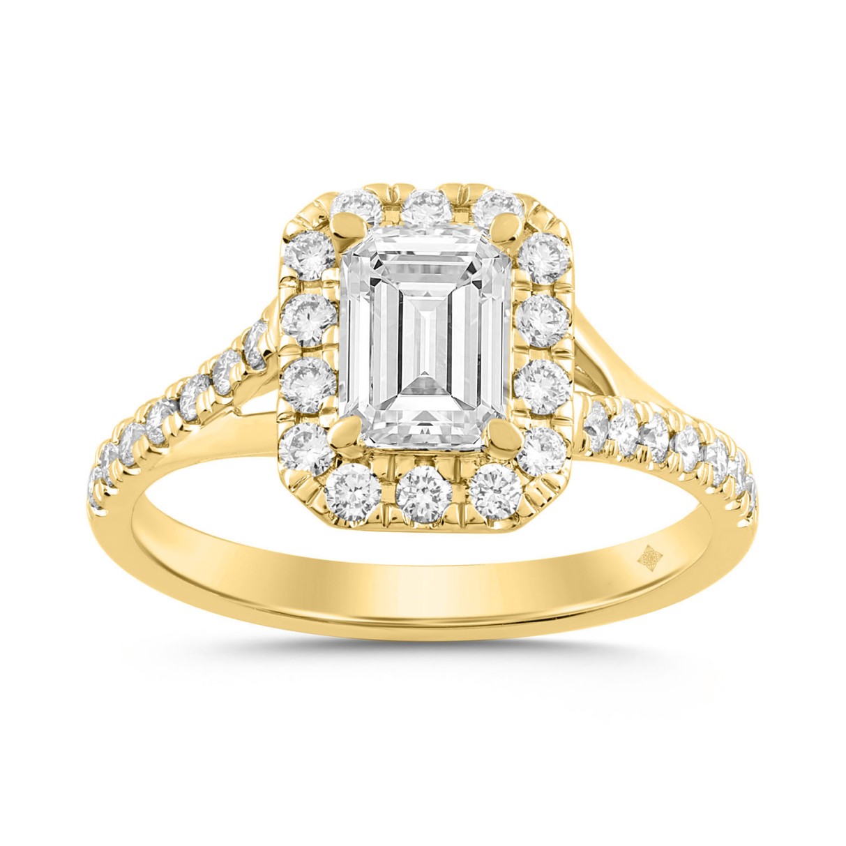 LADIES RING 1 1/2CT ROUND/EMERALD DIAMOND 14K YELLOW GOLD (CENTER STONE EMERALD DIAMOND 1CT)