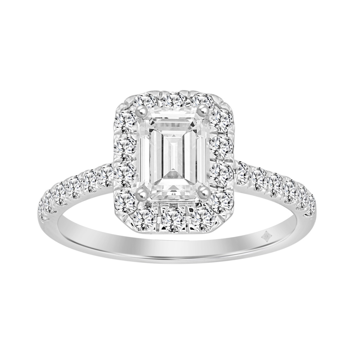 LADIES RING 1 1/2CT ROUND/EMERALD DIAMOND 14K WHITE GOLD (CENTER STONE EMERALD DIAMOND 1CT)