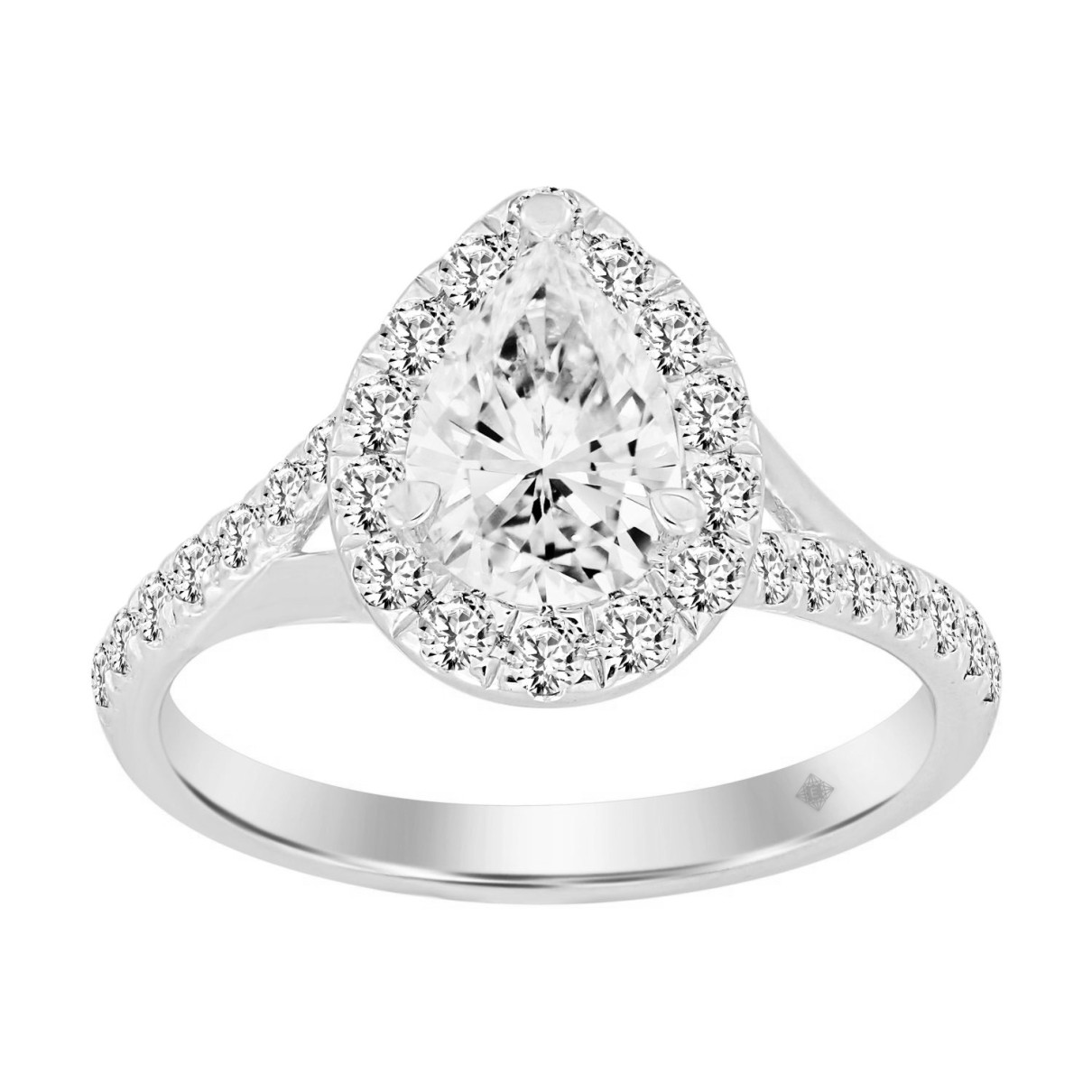 LADIES RING 1 1/2CT ROUND/PEAR DIAMOND 14K WHITE GOLD (CENTER STONE PEAR DIAMOND 1CT)