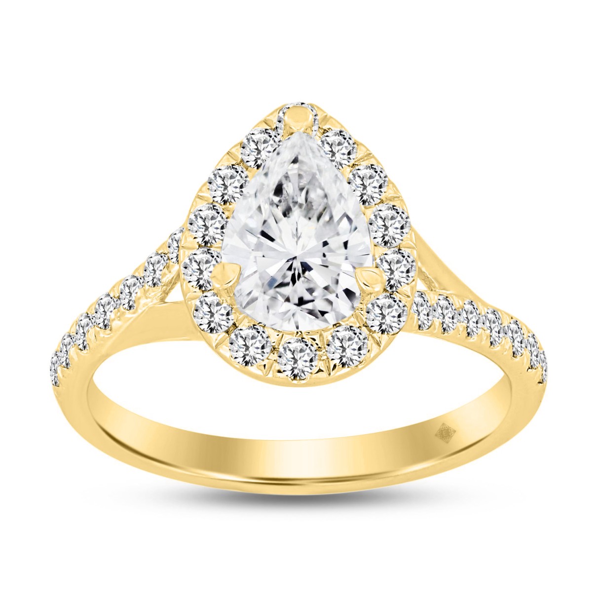 LADIES RING 1 1/2CT ROUND/PEAR DIAMOND 14K YELLOW ...