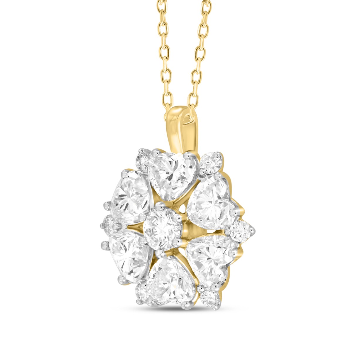 LADIES PENDANT WITH CHAIN 1 3/4CT ROUND/HEART DIAMOND 14K YELLOW GOLD