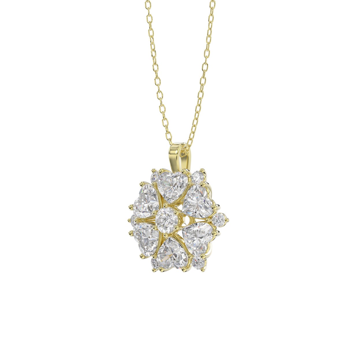 LADIES PENDANT WITH CHAIN 1 3/4CT ROUND/HEART DIAMOND 14K YELLOW GOLD