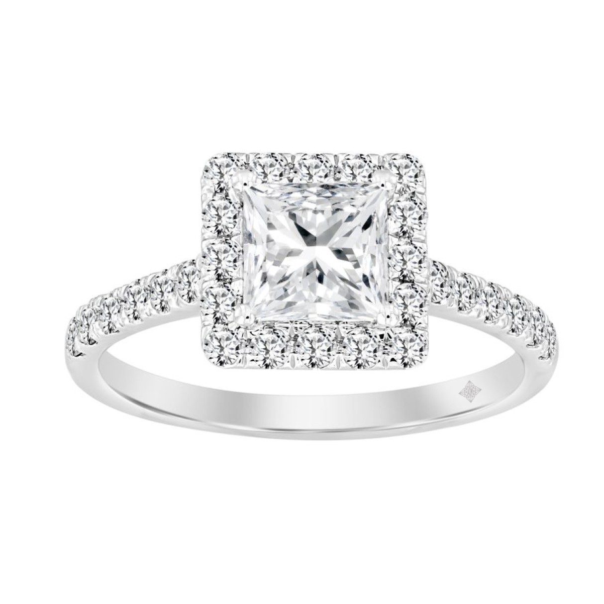 LADIES RING 1 1/2CT ROUND/PRINCESS DIAMOND 14K WHITE GOLD (CENTER STONE PRINCESS DIAMOND 1CT)