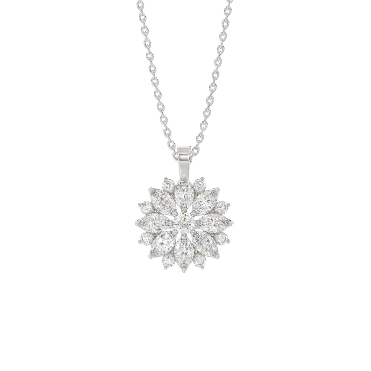 LADIES PENDANT WITH CHAIN 1CT ROUND/MARQUISE DIAMOND 14K WHITE GOLD