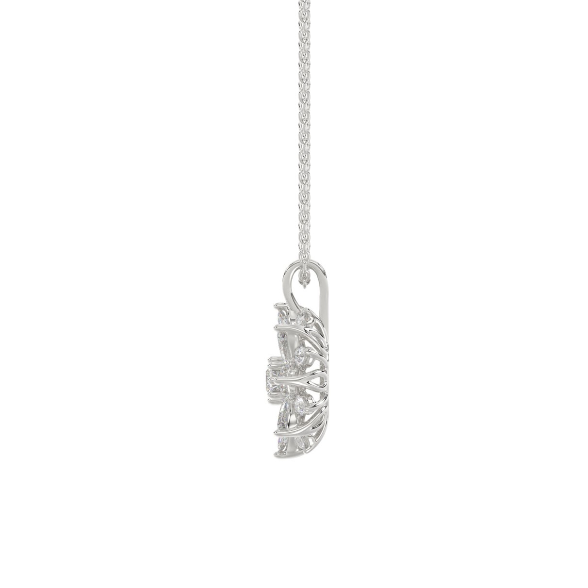 LADIES PENDANT WITH CHAIN 1CT ROUND/MARQUISE DIAMOND 14K WHITE GOLD