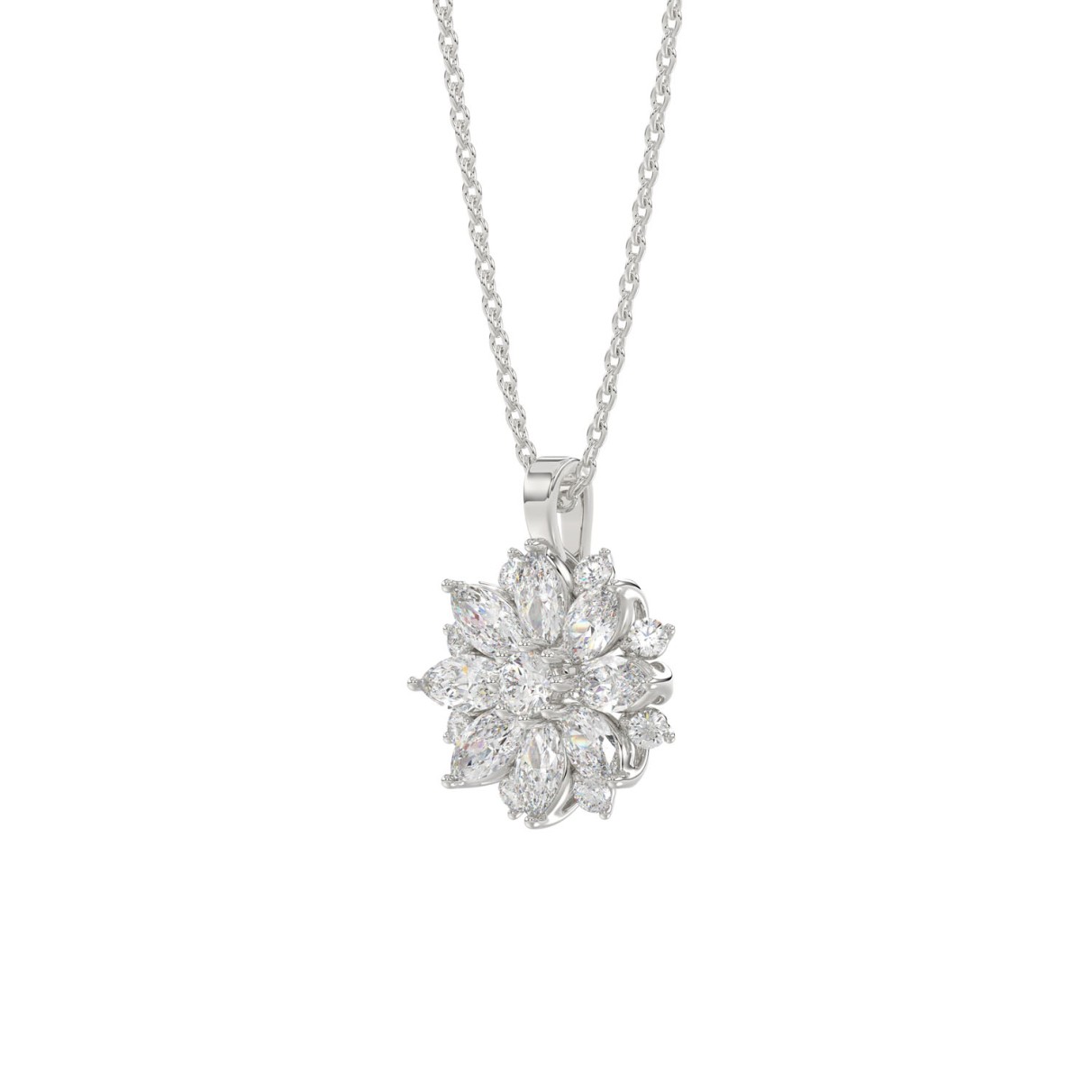 LADIES PENDANT WITH CHAIN 1CT ROUND/MARQUISE DIAMOND 14K WHITE GOLD