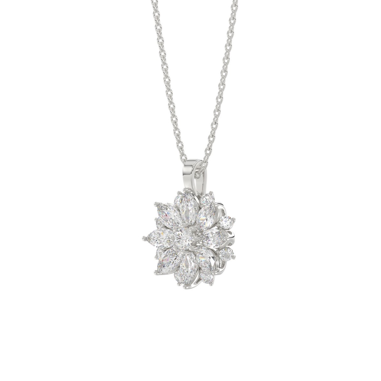 LADIES PENDANT WITH CHAIN 1CT ROUND/MARQUISE DIAMOND 14K WHITE GOLD